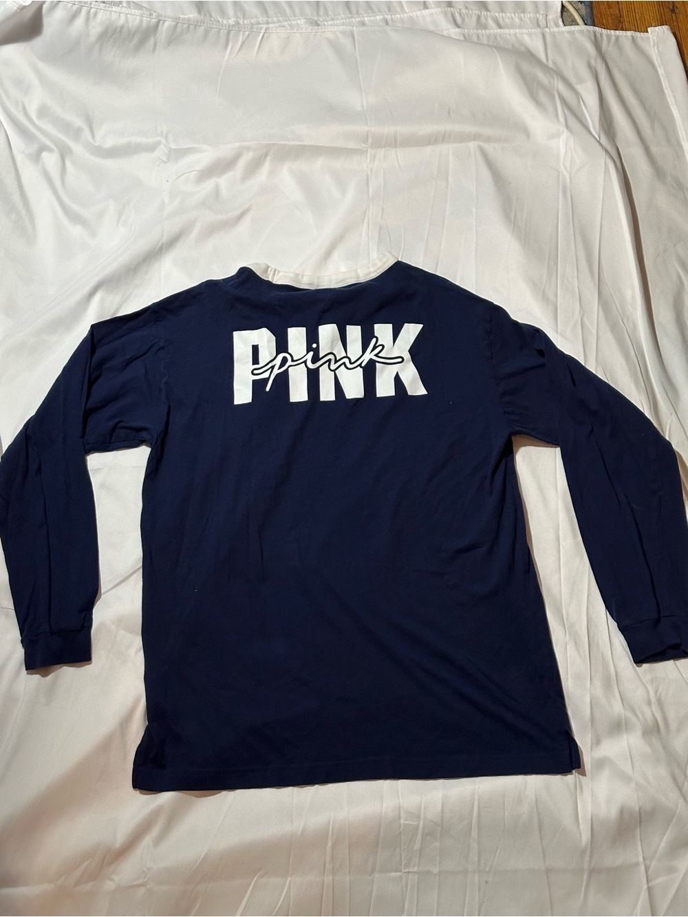 PINK Victoria's Secret Navy Long-Sleeve Ringer Tee with White Neck - Picture 2 of 4